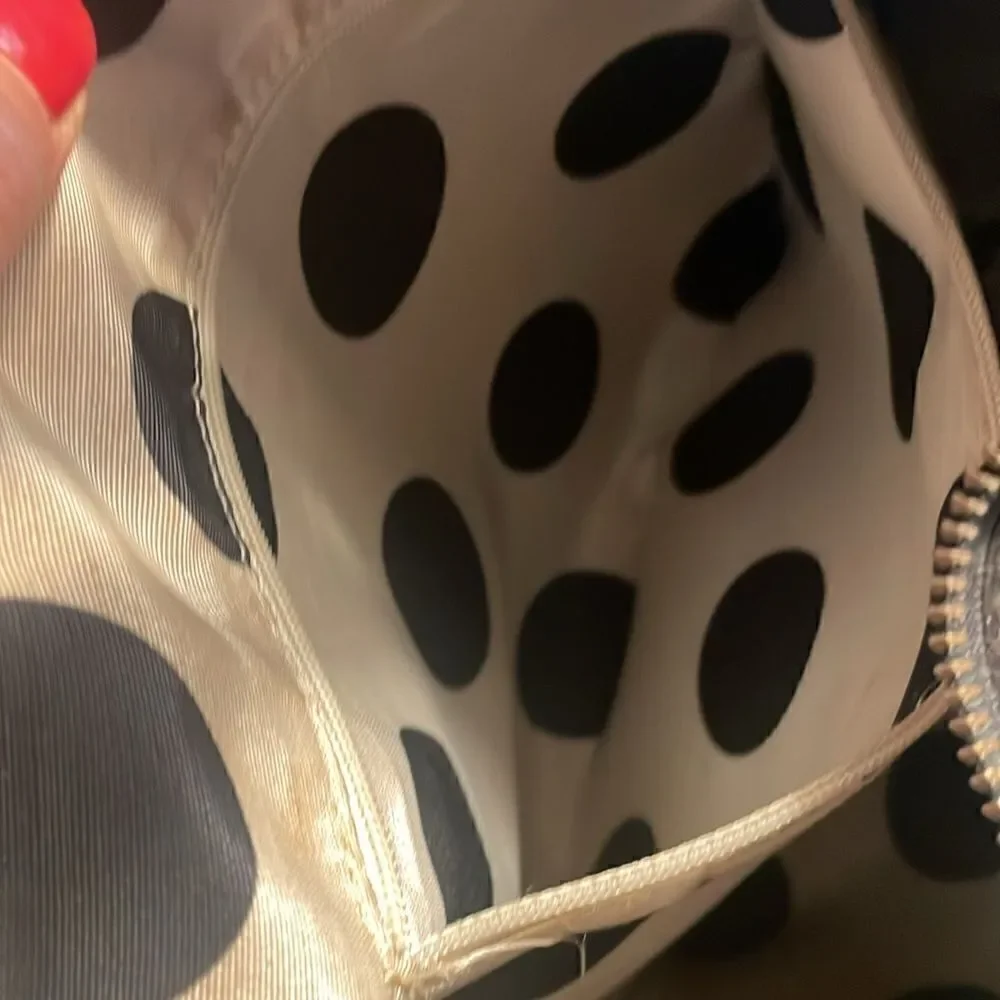 Kate Spade Womens Black Leather Large Classic Handbag Purse Polka dot Lined